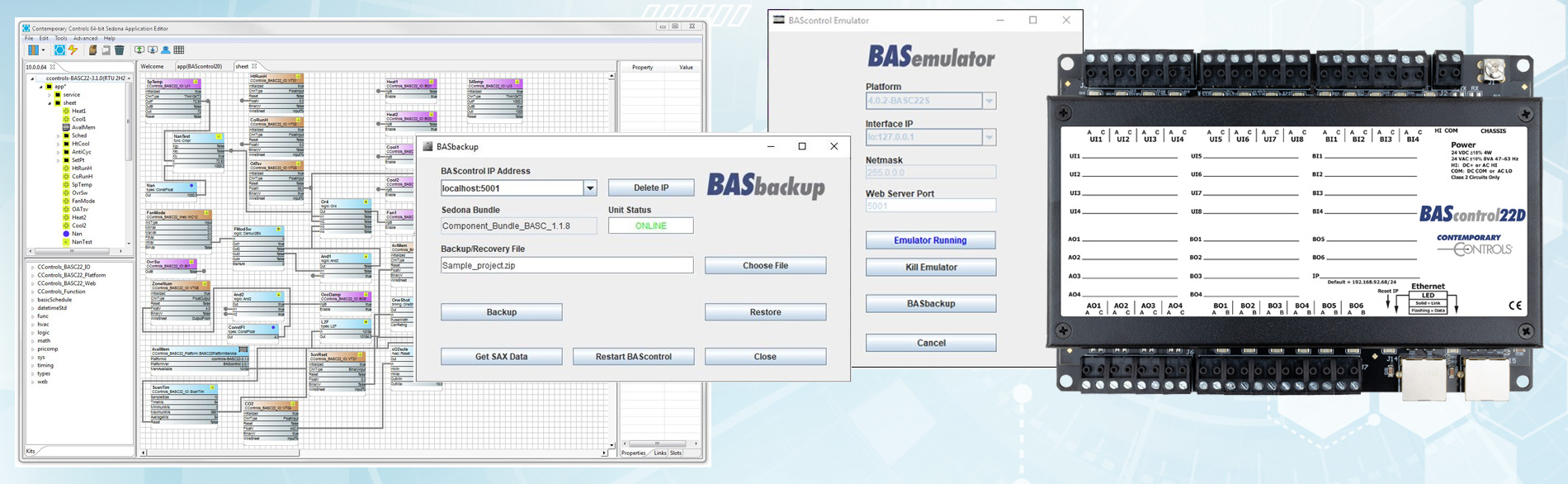 bascontrol with screenshots of the sedona application editor